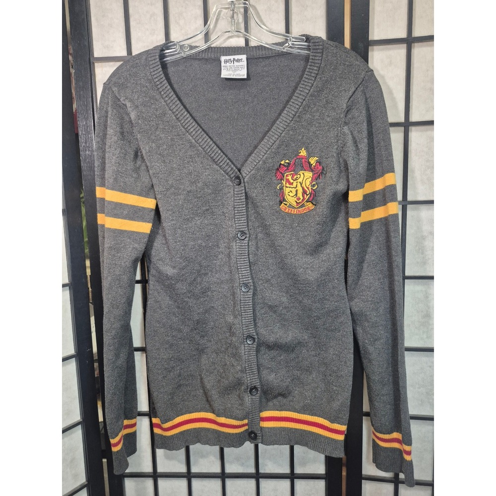 Harry Potter Gryffindor Cardigan Sweater Gray Embroidered Crest Small